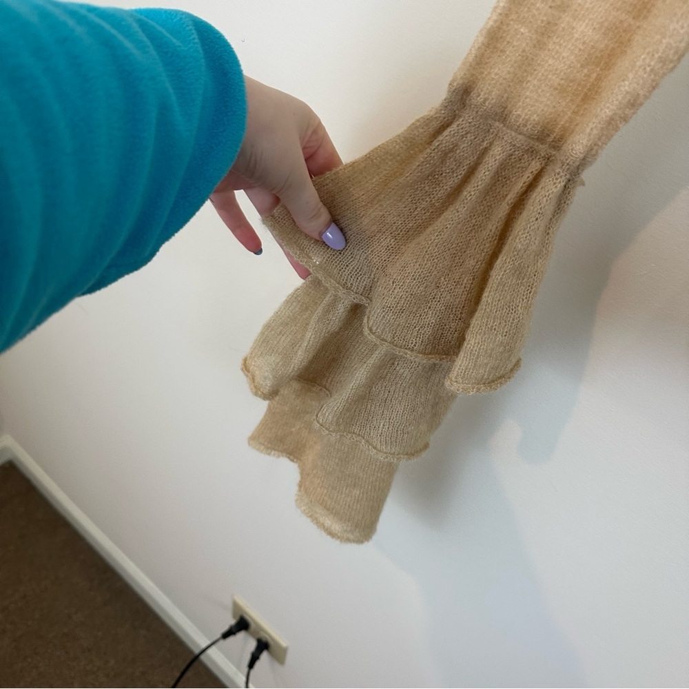 Zara Alpaca and Wool Fine Knit Sweater Large Ruffle Neck and Sleeves - Picture 4 of 7
